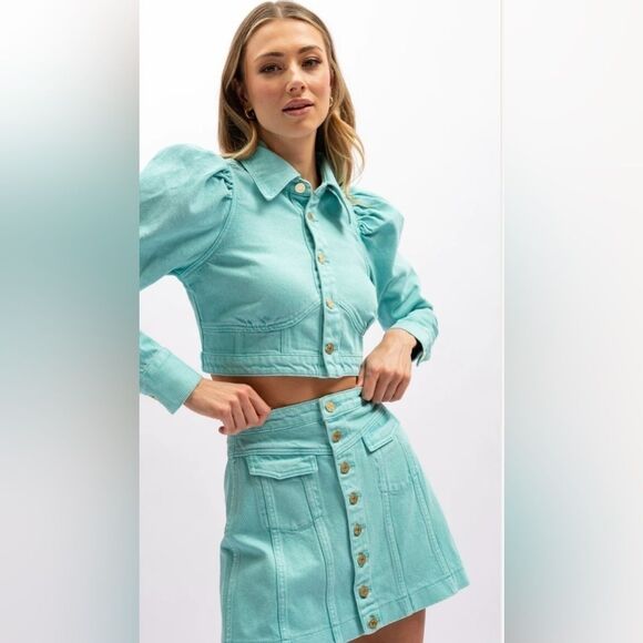 Free People Lottie Top & Skirt Tiffany Blue Set Size Small - Picture 3 of 9